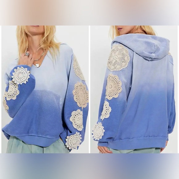 Free People Tops - NWT Free People FP x Tricia Fix Doily Hoodie - blue - M/L